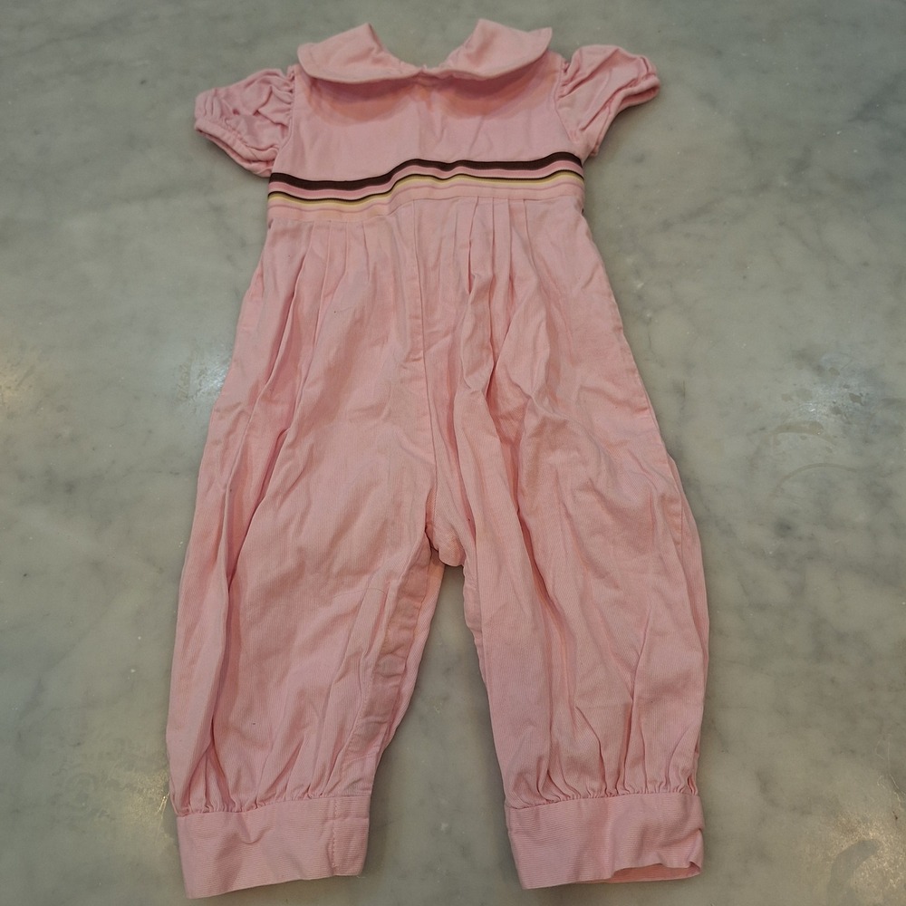 Hannah Kate Romper Kids 12 months Pink Corduroy Striped Bow One Piece Jumpsuit